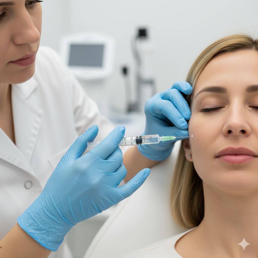 Dermatologist performing dermal fillers injection treatment