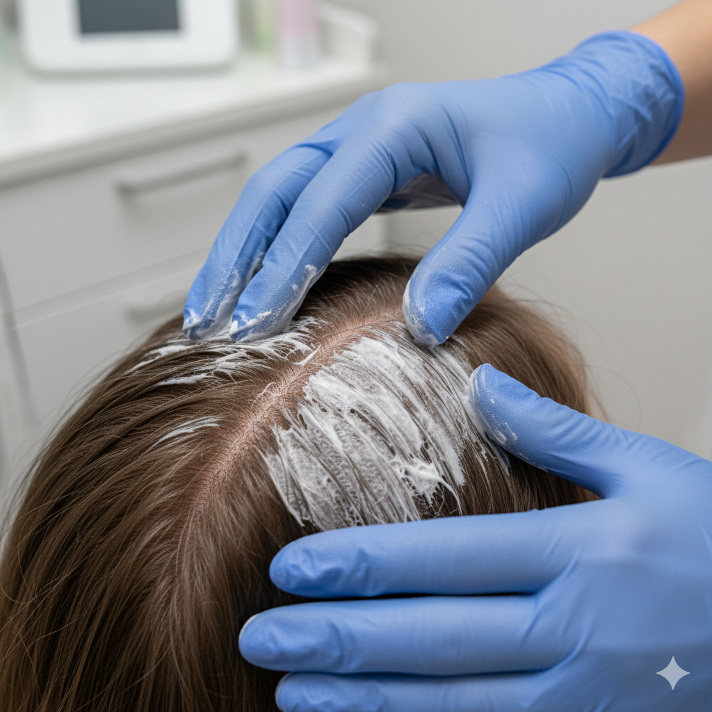 Dermatologist performing Scalp Peeling treatment at Hebe Skin Hair Laser Clinic Malviya Nagar