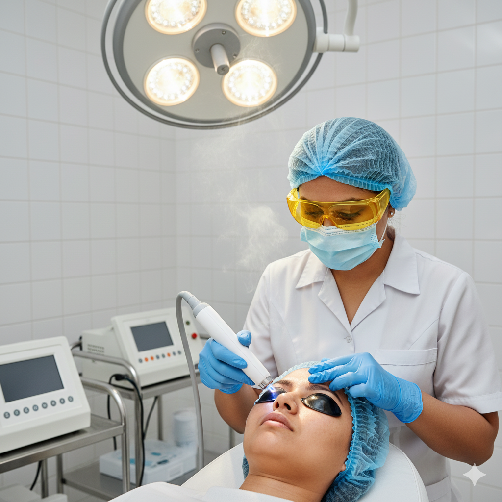 Dermatologist performing puffy eye correction treatment