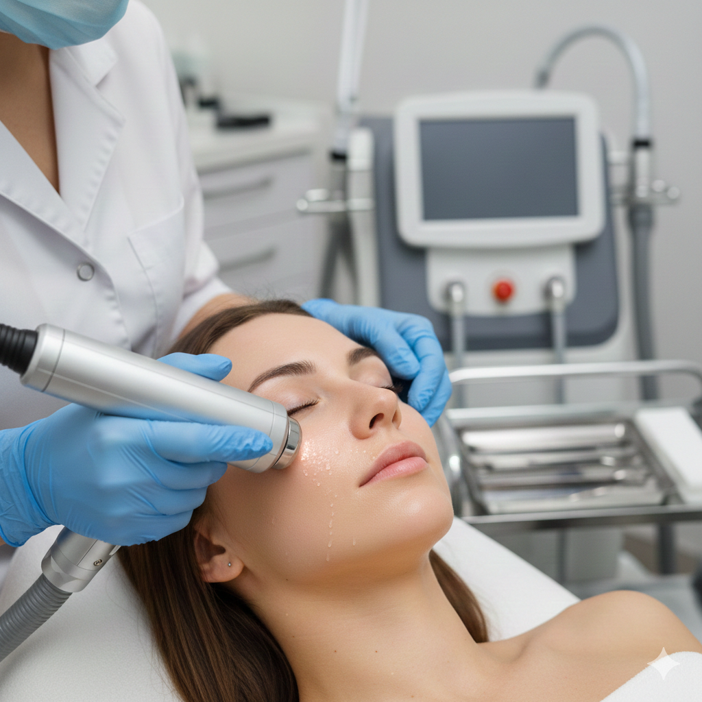 Dermatologist performing glass skin rejuvenation treatment