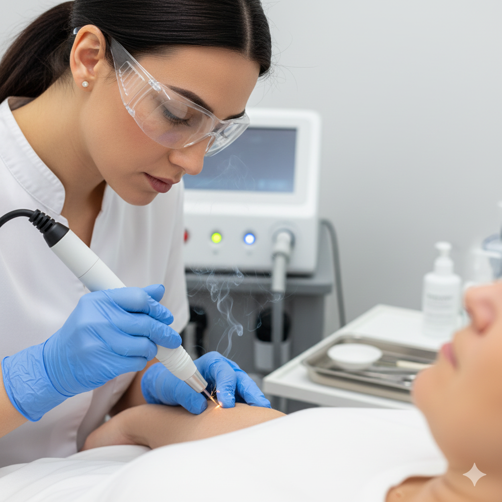 Dermatologist performing skin tag wart mole removal in Malviya Nagar