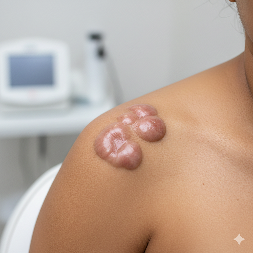 Keloid scar raised thick scar on skin diagnosed by dermatologist