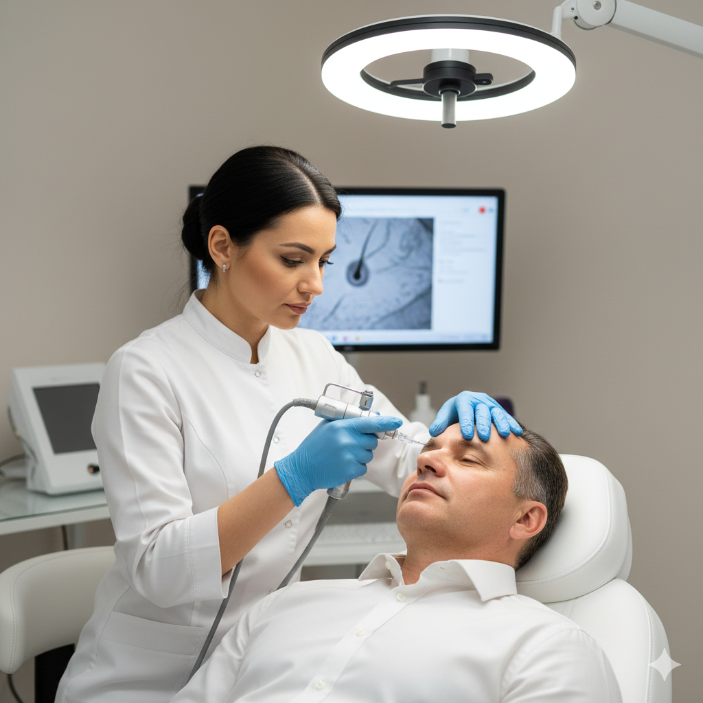 Hair restoration treatment at skin clinic